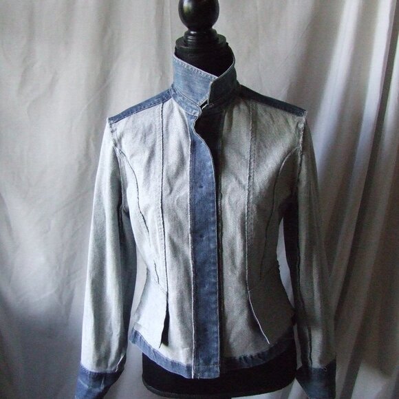 Valerie Stevens jean jacket petite medium blue denim coat grey plastic buttons - Picture 7 of 12